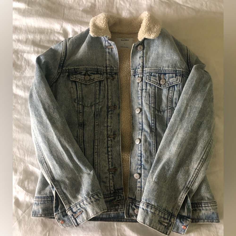 gap fleece lined denim jacket women’s small